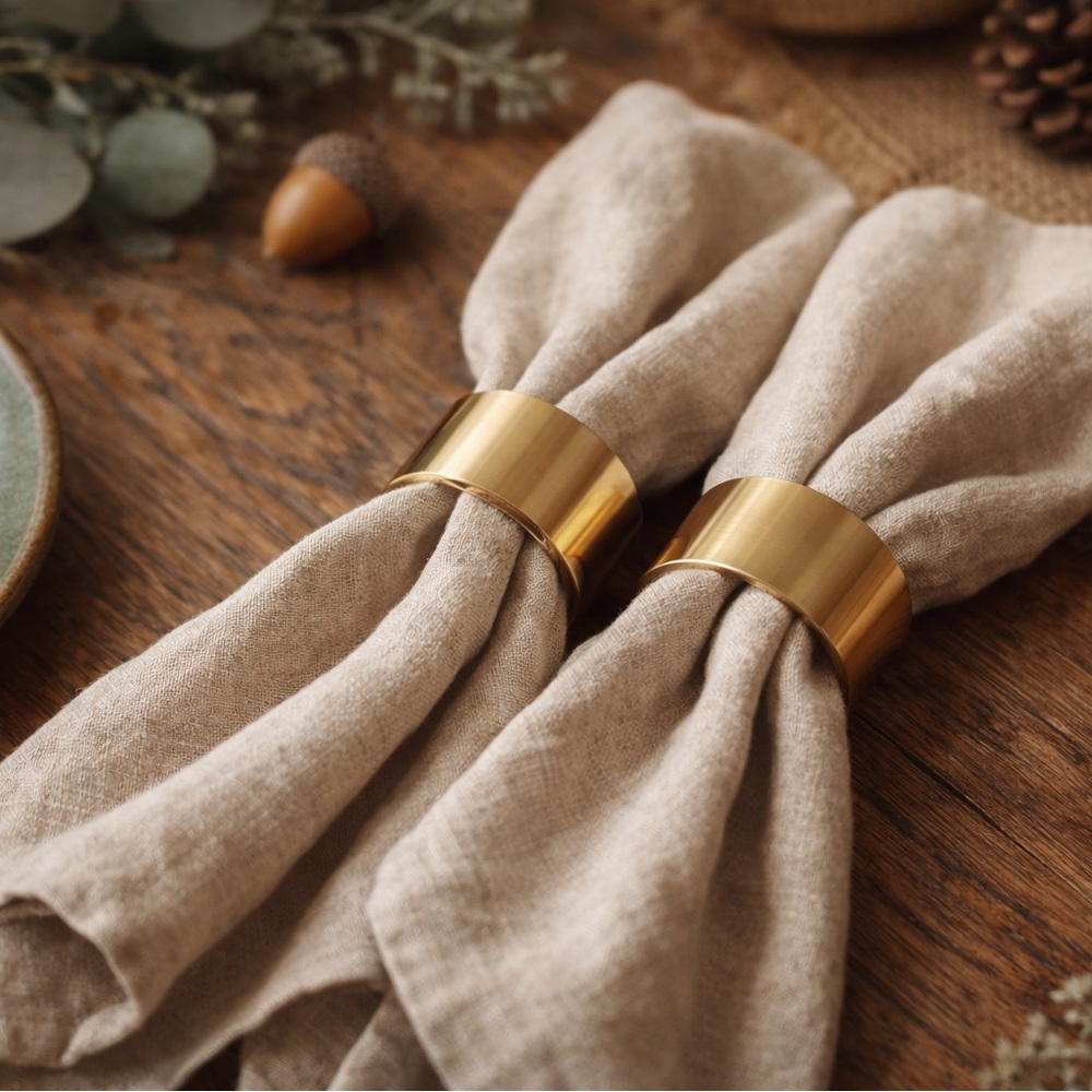 Set of 2 Gold Brass Metal Napkin Rings Set